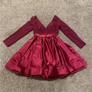 Glamlora A-line V-Neck Long Sleeves Satin Chic Short/Mini Dress